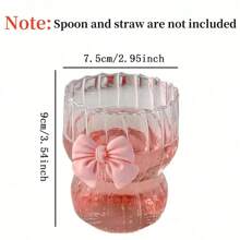 300ml Cute Bow Glass Cup Clear Striped Water Cups Bow-Knot Coffee Drinking Mug Household Fruit Tea Juice Glassware Girls Gift