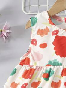 Girls Sleeveless Floral Dress With Sun Hat, Beach Dress For 4-7 Years Old Children, Summer Casual Outfit - Red - View 6