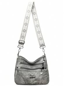 Bolso cruzado de material suave para mujer, bolso de hombro para mujeres de mediana edad, nueva versión para primavera/otoño - Gris - Ver 4