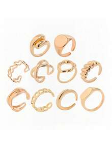 10件/套几何弧形关节戒指，夸张开口戒指套装 - 10隻戒指 - 查看 8