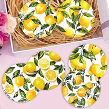 6pcs/Set Or 12pcs/Set Summer Lemon Pattern Coasters, Made Of Rubber Material With Non-Slip Backing, Suitable For Home Kitchen Or Bar Decoration, Fit For Holiday Gatherings, Cafes, Bookstores, Kitchens And Daily Home Decor