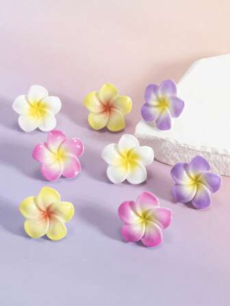 1 对时尚高端优雅甜美可爱白色粉色玫瑰红色黄色绿色蓝色彩色雏菊花多巴胺耳钉，适合女士日常佩戴、海滩、礼物