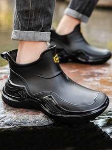 German Style Non-Slip Fashion Short Outdoor Rain Boots For Men,Waterproof For Car Washing,Camping,Fishing,Thick Rubber Boots For Kitchen,Construction Site,Outdoor TPR (Thermoplastic Rubber) Rain Shoes For All Seasons - Black - View 1