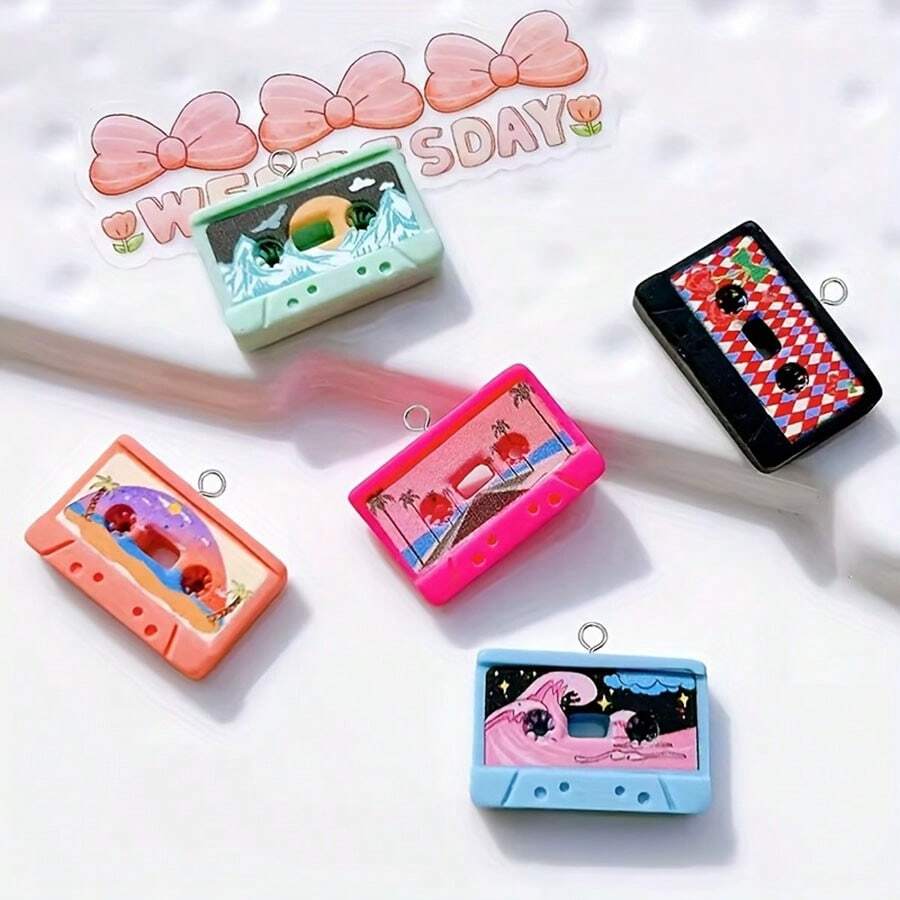 10pcs Vintage Cassette Tape Resin Decors | Cartoon Design DIY Jewelry & Keychain | Realistic Music Themed Accessories, Suitable For Shoes, Boots, Watches And Handmade Decorations - Random Assorted - Multicolor - View 1