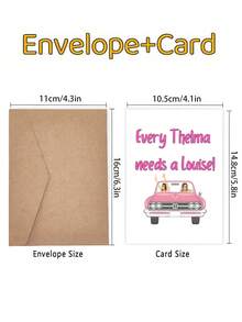 1pc Friendship Greeting Card (With Envelope) - "Every Selma Needs A Louise" Pink Car Design - High Quality, Perfect Gift For Best Friends, Siblings And Confidants - Ideal Gift For Friendship Day - Multicolor - View 4