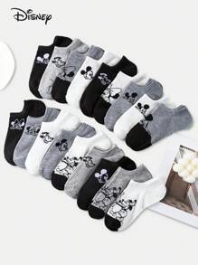 [1/5/10/10 Paia] Calzini da donna/uomo/coppia, serie nera/bianca/grigia, motivo di Topolino e Minni, morbidi, confortevoli, traspiranti, moda casual invisibili, adatti come regalo per le vacanze/ritorno a scuola/viaggi/abbinamento quotidiano