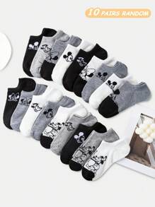 [1/5/10/10 Paia] Calzini da donna/uomo/coppia, serie nera/bianca/grigia, motivo di Topolino e Minni, morbidi, confortevoli, traspiranti, moda casual invisibili, adatti come regalo per le vacanze/ritorno a scuola/viaggi/abbinamento quotidiano