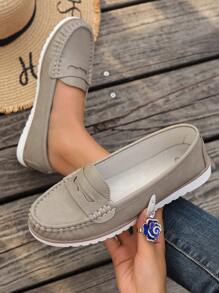 New Women's Knit Apricot Flat Shoes, Hollow-Out Decor All-Season Warm Rubber Anti-Slip Plus Size Elegant Fashion Apricot Flats, 2025 Spring/Summer Breathable Solid Slip-On Round Toe Loafers, Simple High-End Outdoor/Work Lightweight Charming Shoes, Sexy Party Apricot Pumps