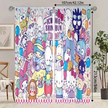 Sanrio 2 Pcs Sanrio Hello Kitty, Kuromi, Pompompurin Themed Semi-Sheer Curtains - Made Of Polyester, Rod Pocket Design For Easy Hanging, Cartoon Printed Curtain Suitable For Bedroom, Office, Living Room, Home Decor