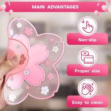 2个咖啡杯垫，粉色和白色两种颜色橡胶材质，适用于家用茶杯、粉色花朵图案、防滑锅碗垫和桌垫。适用于桌面饮料桌装饰、可爱配件、返校用品 - 彩色 - 查看 5