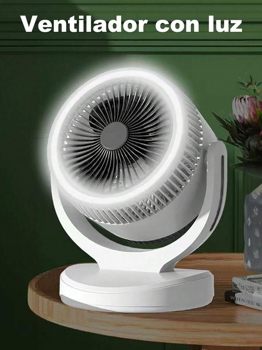 Ventilador de circulación Recargable USB, Velocidad del viento ajustable en tres velocidades, con luz nocturna LED, adecuada para oficinas, escritorios, salones, etc.