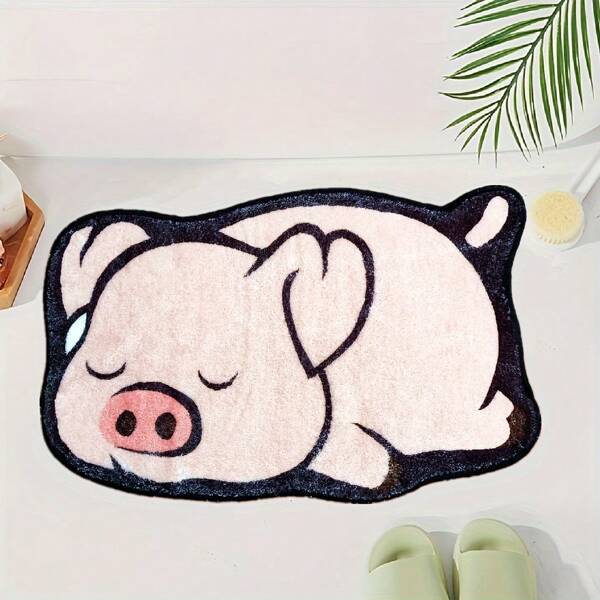 Alfombra de baño adorable con diseño de cerdito - Alfombra de baño súper absorbente de secado rápido y antideslizante para decoración del hogar, baño, exterior, puerta, alfombra de verano, accesorios de baño, de vuelta al colegio