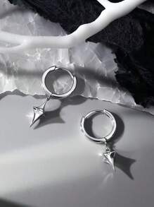 Brincos masculinos estilo estrela retrô com botão de orelha, estilo moderno e moderno, joias de prata esterlina adequadas para roupas do dia a dia
