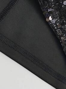 1pc Shiny Sequin & Feather Patchwork Party Dress, Zipper Closure, Suitable For Party, Birthday, Stage Performance, Cocktail, Summer - Black - View 5