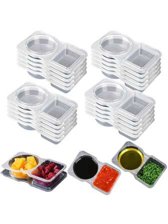 1/5/10/20pcs Lid-Divided Condiment Containers, Snack And Dipping Sauce Cups, Ideal For Takeout Sauces, Dips And Travel-Friendly Reusable Sauce Containers For Condiments, Dips, Sauces And Snacks