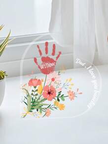 Personalized Acrylic Heart Shaped Desk Sign Customizable With Handprints And Names Perfect For Father's Day Decorations Featuring Colorful Floral Elements And Family Handprints Ideal Gift For Dad Papa Grandpa Unique Desktop Keepsake For Office Or Home Touching Family Souvenir For Holidays Birthdays And Special Occasions