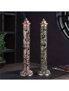 Retro Vertical Incense Burner Dragon Phoenix Pillar Metal Incense Stick Home Office Ceremony Decoration