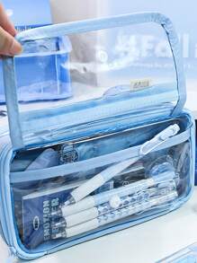 Estuche de lápices transparente con tapa abatible y cierre a presión, de gran capacidad con 8 capas, ideal para útiles escolares, maquillaje y herramientas pequeñas, estuche de lápices, bolso escolar