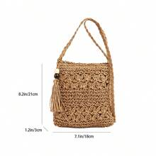 New Arrival Vacation Style Mini Tassel Woven Handbag,Hollow Out Crossbody Bucket Bag For Women - Khaki - View 2