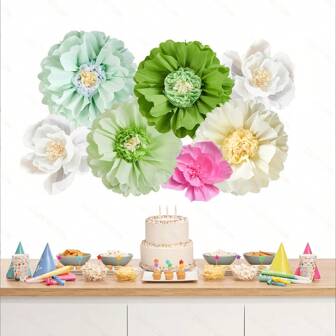 7 Stücke/Set große Papierblumen Dekorationen, multifunktionale Party Dekorationen, verschiedene Farben, geeignet für Hochzeiten, Brautduschen, Geburtstage, Junggesellenabschiede, Bar Mitzwa, saisonale Feiern, Heim- und Veranstaltungsdekoration