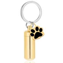 Cylinder Urn Necklaces For Ashes Memorial Keepsake Key Chain Pendant With Paw Print Charm Necklace Stainless Steel Waterproof Cremation Jewelry For Ashes Locket Pendant