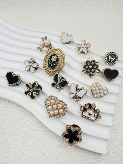 16pcs Fashion Pearl Butterfly Heart Resin Elegant Cute Shoe Decorations DIY