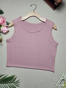 KIT8 Plus Size G1 Cropped Simple Casual Tank Top Fits 48/50 - Kit8 Black White Army Green Wine Red Gray Blue Pink Light Purple - View 10