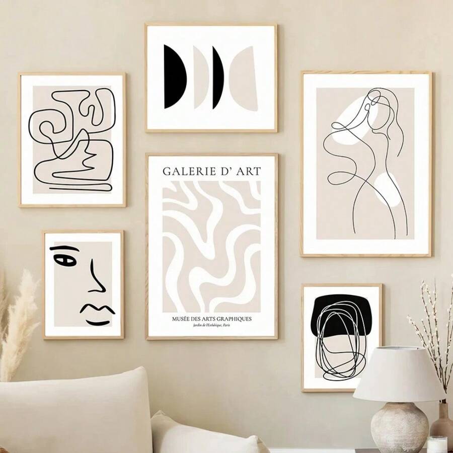 1pc Modern Abstract Line Girl Body Face Living Room Decor Black White Posters Canvas Painting Home Wall Arts No Frame - Multicolor - View 1