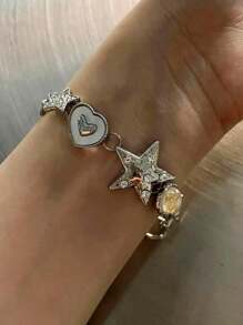 1pc Fashionable Retro Y2K Hiphop Star Heart Decor Chain Bracelet For Women, Versatile For Summer, Holiday Party, Beach, Dance