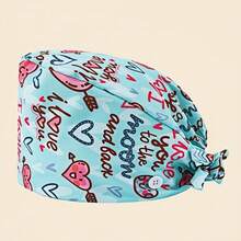 1 件女士涤纶护士帽，印有“Love”字母图案，侧面有白色纽扣，内侧有吸汗带，实用又时尚，适用于美容院、牙科诊所、兽医院和家庭清洁工