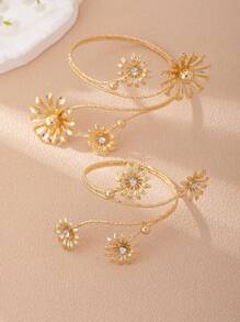 1 Set Metallblumen Armreif & Armband, einzigartiges hochwertiges Design, elegant & vielseitig, geeignet für Frauen für den täglichen Gebrauch, Partys, Urlaub, Veranstaltungen, Hochzeitsaccessoires