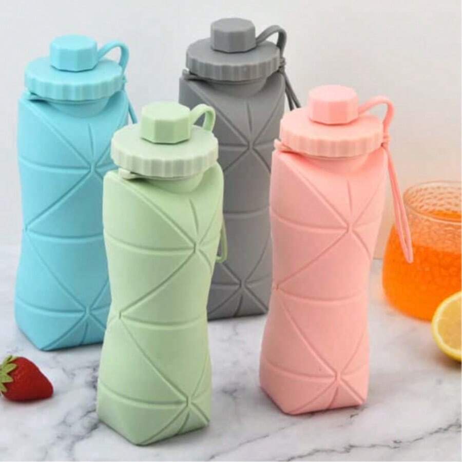 1 pieza Botella de agua para viaje al aire libre, de gran capacidad y ligera, taza de agua portátil y plegable de silicona