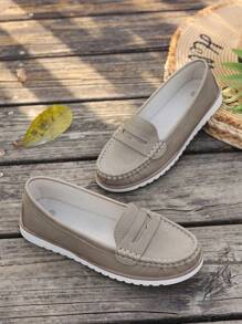 New Women's Knit Apricot Flat Shoes, Hollow-Out Decor All-Season Warm Rubber Anti-Slip Plus Size Elegant Fashion Apricot Flats, 2025 Spring/Summer Breathable Solid Slip-On Round Toe Loafers, Simple High-End Outdoor/Work Lightweight Charming Shoes, Sexy Party Apricot Pumps