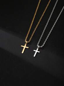 1 pieza Collar con colgante de cruz de fe de acero inoxidable de moda para hombres, joya de collar personalizada, gran regalo para familia y amigos
