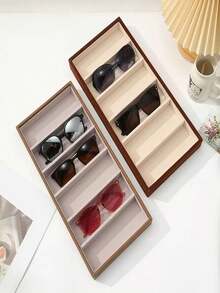 1 pieza Caja de exhibición de gafas de tela de terciopelo premium con 6 ranuras, soporte para gafas de sol, bandeja de almacenamiento de gafas - Multicolor - Ver 2