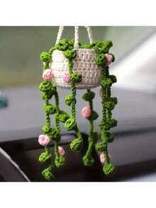 1 Stück handgefertigter gehäkelter süßer Pflanzenauto-Rückspiegel-Anhänger, kreative Auto-Dekoration