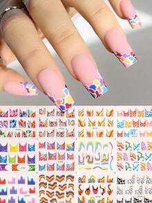 12 件彩色波浪线花朵指甲水贴花漩涡丝带银色指甲艺术转印贴纸 Nailswag 滑块贴花 - 彩色 - 查看 2