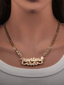 1pc Customized European & American Hiphop Style Double-Layer Nameplate Necklace With Butterfly Flower Edging And First Initial Cutout Pendant On Auspicious Character Chain, Suitable For Various Occasions, Gift Packaging: Red Christmas Gift Box