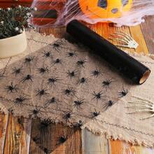 1 Stück Halloween Spinnennetz Cut Out Tischläufer, 100% Polyester Tüll, Party Tischdekoration Tuch, Heim Halloween Dekoration