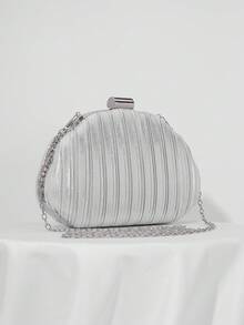 Tas Clutch Malam Berbentuk Kotak Satin Berlipit, Tas Pesta, Tas Gaun Formal, Tas Tangan Pesta Prom dengan Tali Rantai, Tas Clutch untuk Pernikahan, Pengantin - Perak - View 8