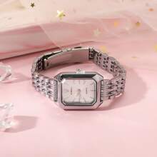 Reloj de cuarzo de banda de acero ligero de lujo para mujer 2025, reloj de pulsera de cuarzo cuadrado sencillo de moda, adecuado para regalos, uso casual y fiestas