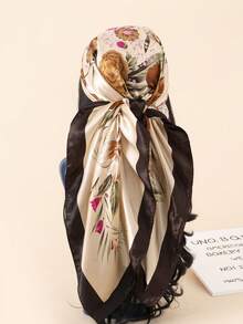 1pc 90cm Floral Print Silk Square Scarf Women, Bandana Scarf, Fashion Accessory For Hair, Beach, Daily Wear, Adds Accent To Your Look, Spring/Summer - Multicolor - View 3