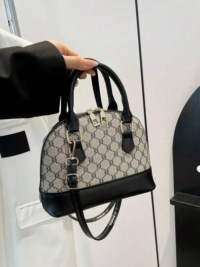 New Retro Floral Mini Zipper Shell Handbag, Tote Bag, Crossbody Bag With Adjustable Shoulder Strap, Suitable For Women Office, Shopping, Travel