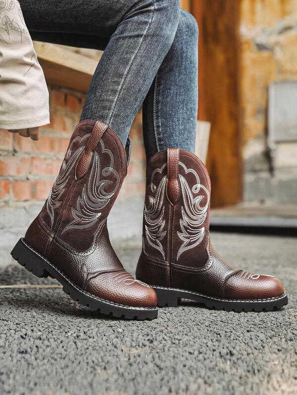 Mioeert Striped Casual Cute And Elegant Embroidered Cowgirl Boots For Women, Soft And Comfortable, Suitable For Weddings, Parties, And Outdoor Wear In All Seasons
