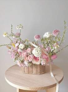 Rattan Hand-Blumenarrangement Blumenkunst Imitation Rattan handgewebt Blumenladen Weide Blumenkorb Wohnzimmer Dekoration Foto Gartenkorb . oval