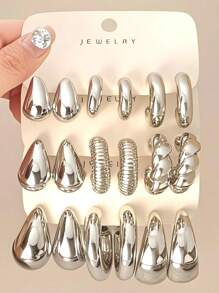 Set de 6 a 18 piezas de aretes elegantes de color plateado exagerado de CCB