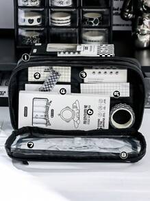 Estuche de lápices transparente con tapa abatible y cierre a presión, de gran capacidad con 8 capas, ideal para útiles escolares, maquillaje y herramientas pequeñas, estuche de lápices, bolso escolar