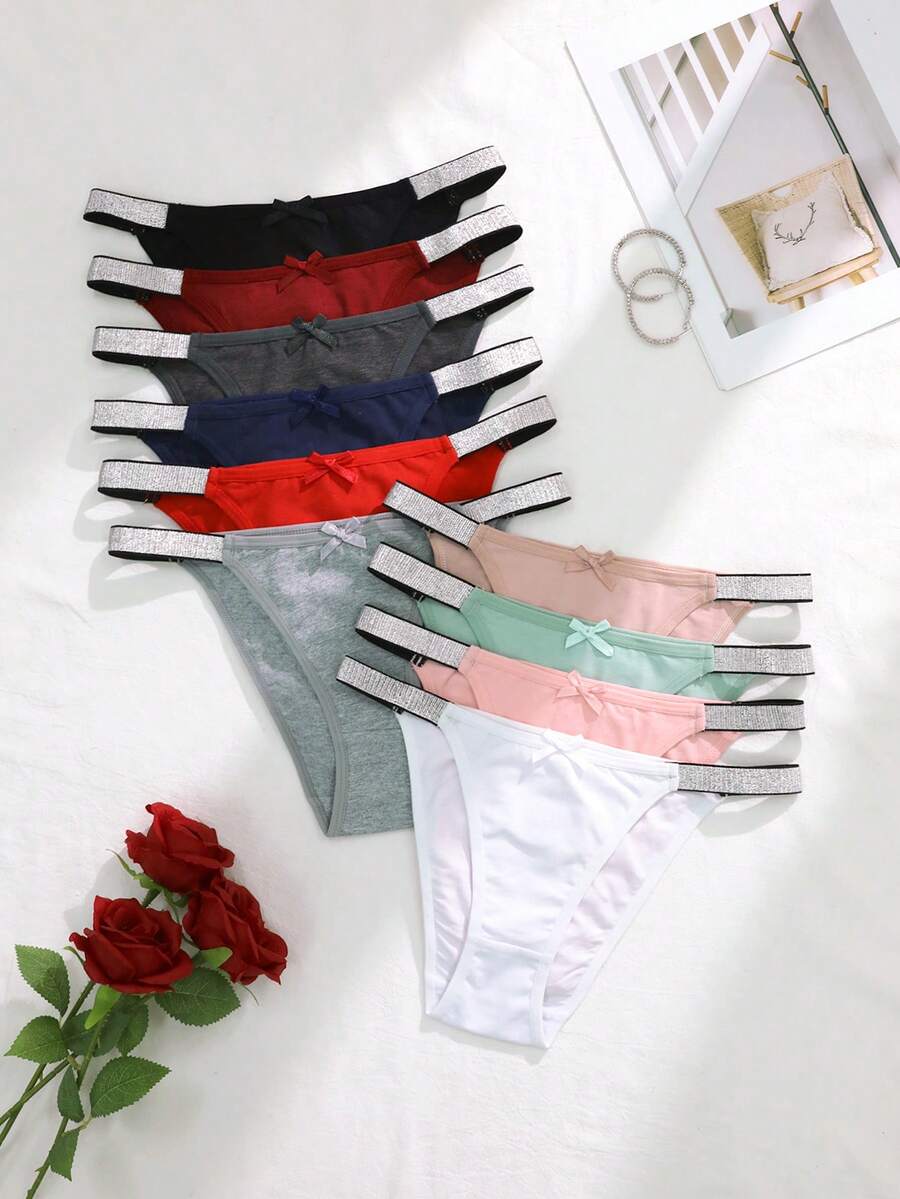10pcs Women's Glitter Waist Band Thong Panties - Multicolor - View 1