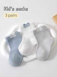 3 pares de calcetines para niños de unicolor con diseño de orejas, calcetines transpirables de malla hasta el tobillo, finos para primavera/verano