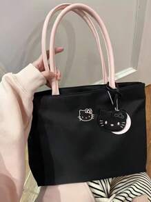 Sanrio Genuine Sanrio Hello Kitty Cute Exquisite Girl Commuting Large Capacity Tote Bag Kitty Embroidered Handbag Lightweight Underarm Hand Bag Student Bag Zipper Opening Design